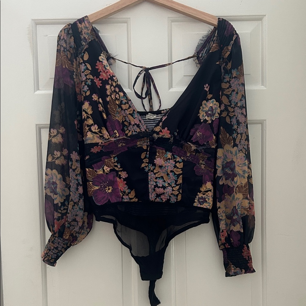 Intimate by Free People Navy Blue Floral Sheer Women's Bodysuit